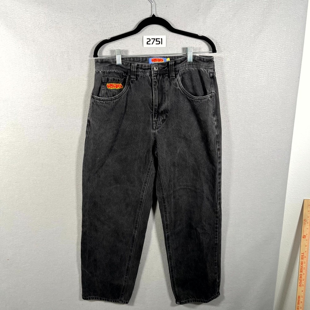 Y2K Empyre  Bubble Logo Jeans Mens 30 Black Gray Loose Fit Skate